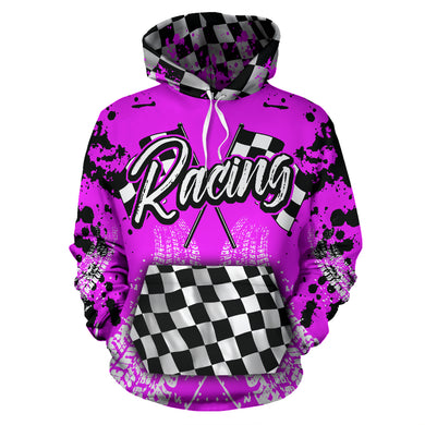 Racing All Over Print Hoodie Pink With FREE SHIPPING TODAY!