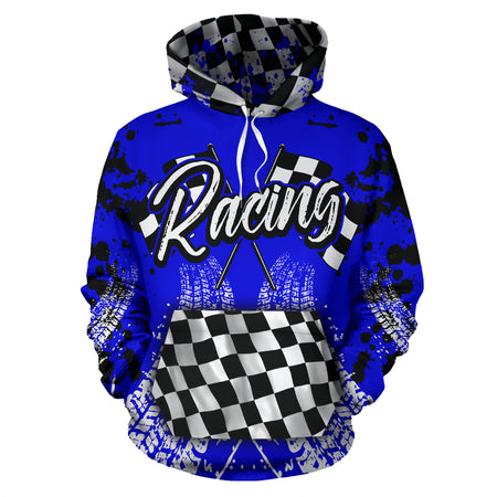 Racing All Over Print Hoodie Blue With FREE SHIPPING TODAY!