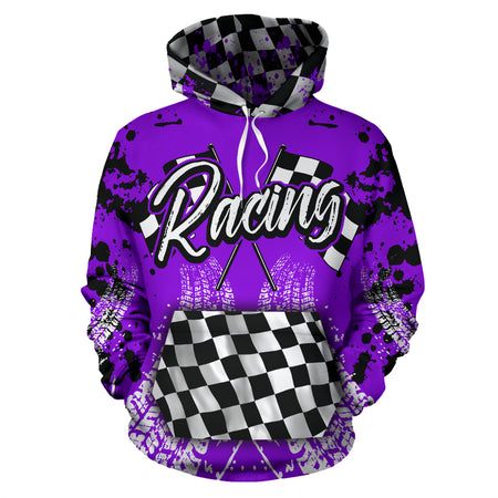 Racing All Over Print Hoodie Purple With FREE SHIPPING TODAY!