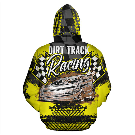Dirt Track Racing All Over Print Hoodie Yellow With FREE SHIPPING TODAY!