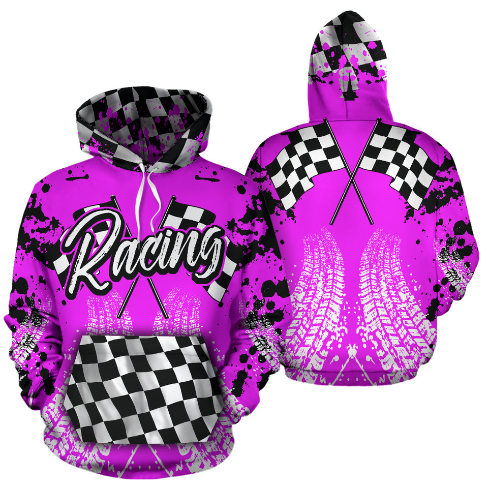 Racing All Over Print Hoodie Pink With FREE SHIPPING TODAY!