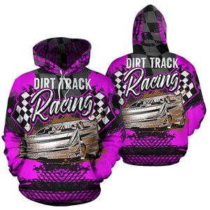 Dirt Track Racing All Over Print Hoodie Pink With FREE SHIPPING TODAY!