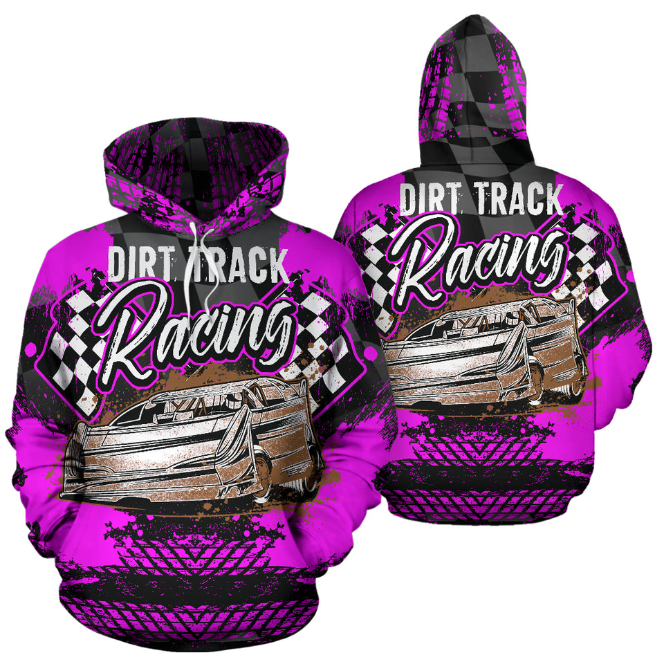 Dirt Track Racing All Over Print Hoodie Pink With FREE SHIPPING TODAY!