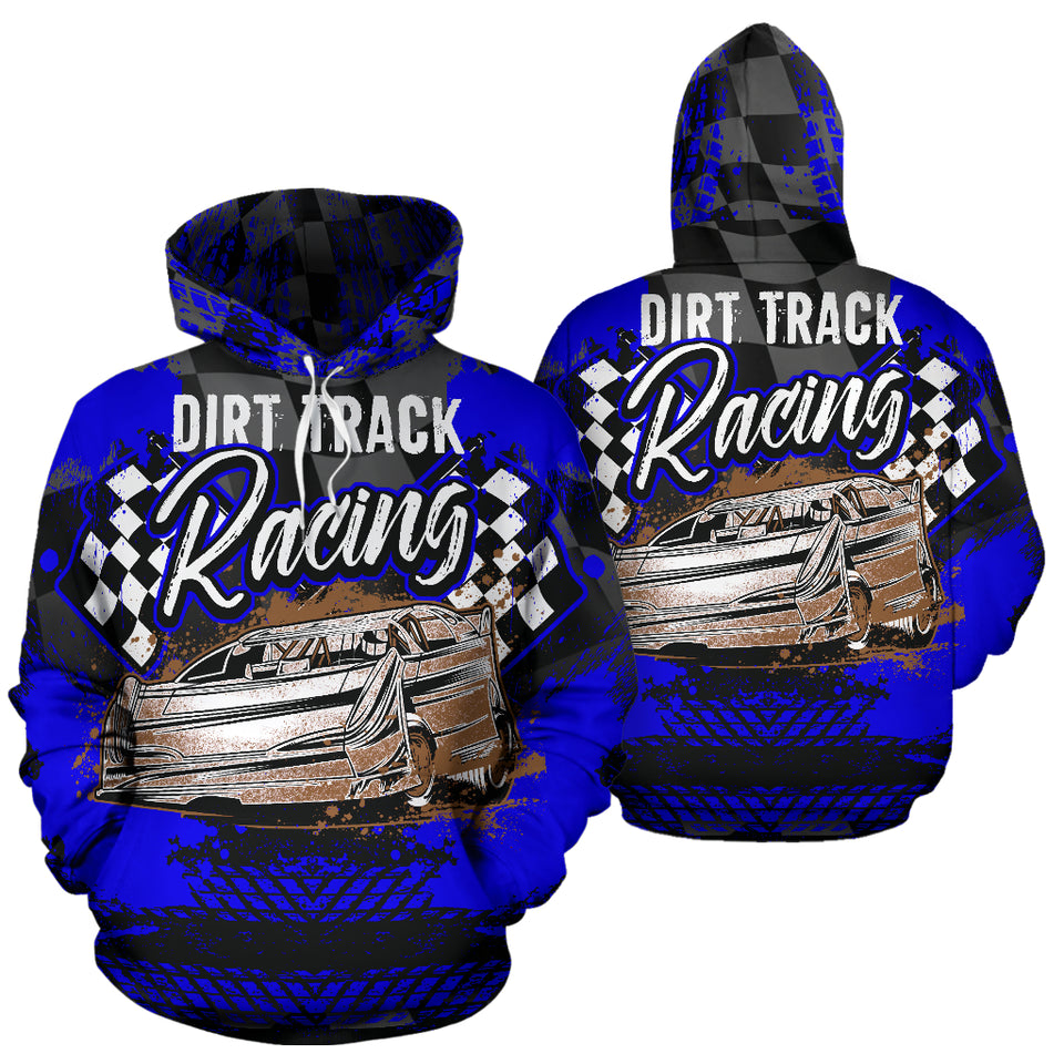 Dirt Track Racing All Over Print Hoodie Blue With FREE SHIPPING TODAY!