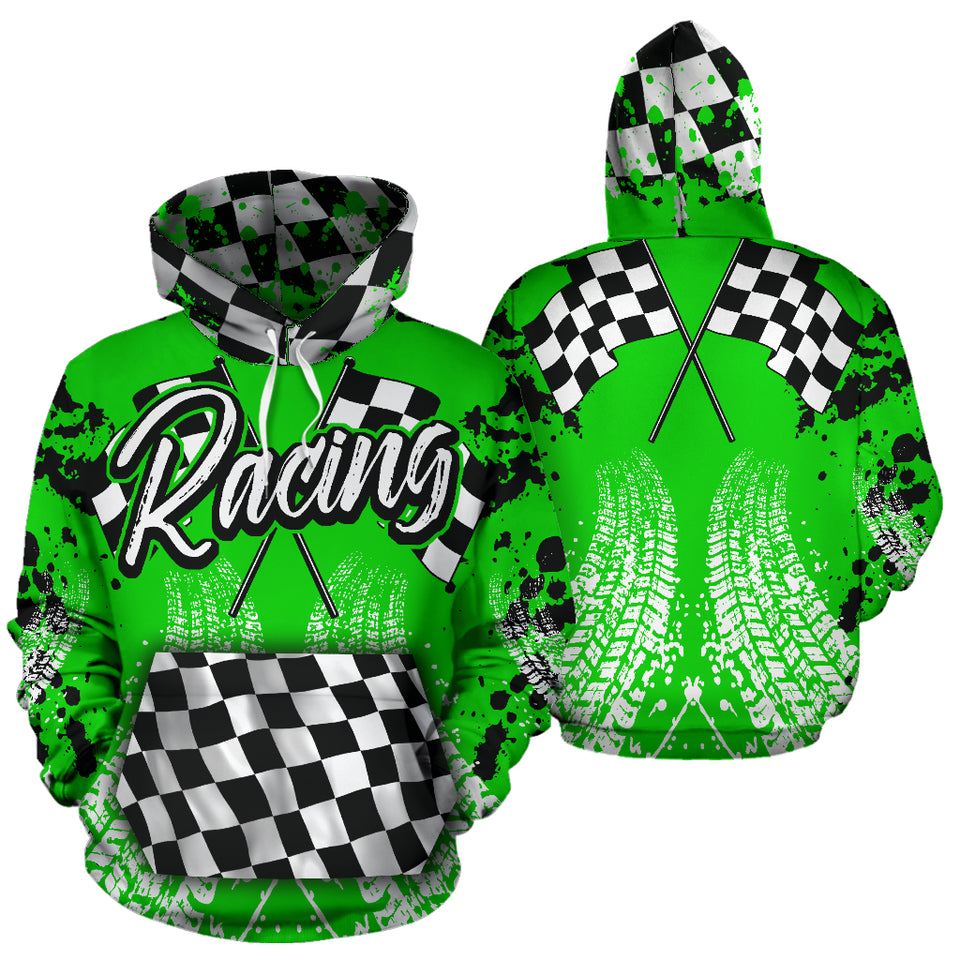 Racing All Over Print Hoodie Green With FREE SHIPPING TODAY!