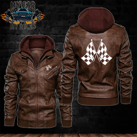 Racing Checkered Flag Leather Jacket